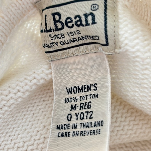 L.L. Bean Womens Turtleneck Sweater Size Medium Ivory 100% Cotton Classic Knit - Picture 8 of 13